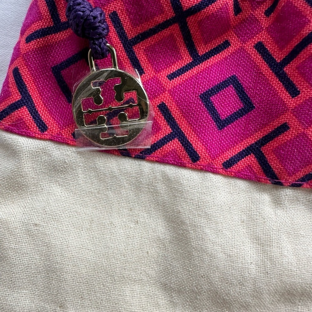 Tory Burch Pink and Purple Geometric Drawstring Pouch with Charm - Picture 3 of 4